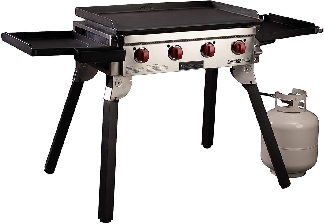 Camp Chef Portable Flat Top Grill, True Seasoned Griddle Surface, Four 12,000 BTU/hr. stainless steel burners - FTG600P