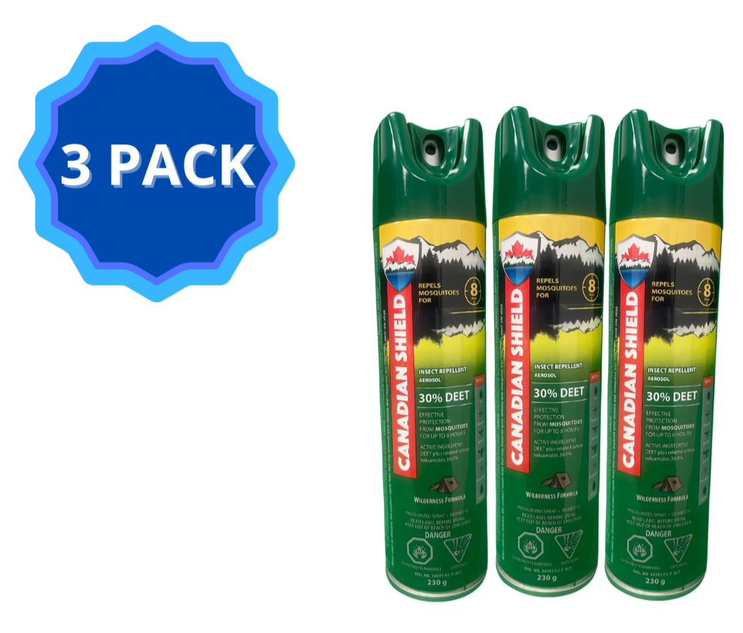 Canadian Shield Insect Repellent (230G)(3 PACK) Aerosol - CSA02X3CANADIAN SHIELD MOSQUITO & INSECT REPELLENT | FOR HUNTING, FISHING, CAMPING, FAMILY FUN, AND MORE | 8 HOUR OF PROTECTION | 30% DEET | 230G AEROSOL - CSA02X3