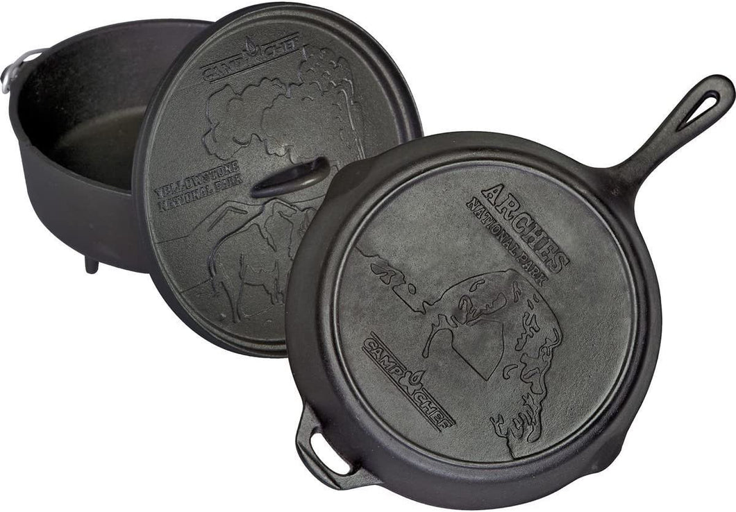 National Parks Cast Iron Set (12 in Dutch Oven, 12 in Skillet & Lid) - CBOX100