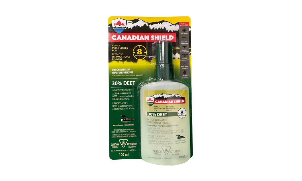 Canadian shield repellent pumpCANADIAN SHIELD MOSQUITO & INSECT REPELLENT | UP TO 8 HOURS OF PROTECTION| FORMULATED FOR CAMPING, HUNTING, FISHING, FAMILY FUN, AND MORE! | 30% DEET | LIQUID PUMP (100ML) - CSL04